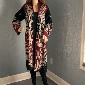 Soft Surroundings Black and Burgundy Cardigan